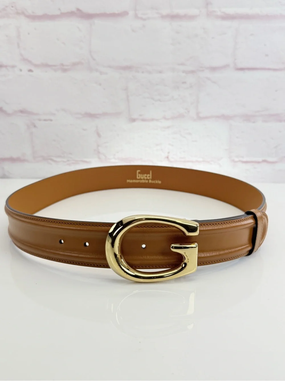 Authentic Men's Gucci Cognac Memorable G Buckle Leather Belt 709951 95/38